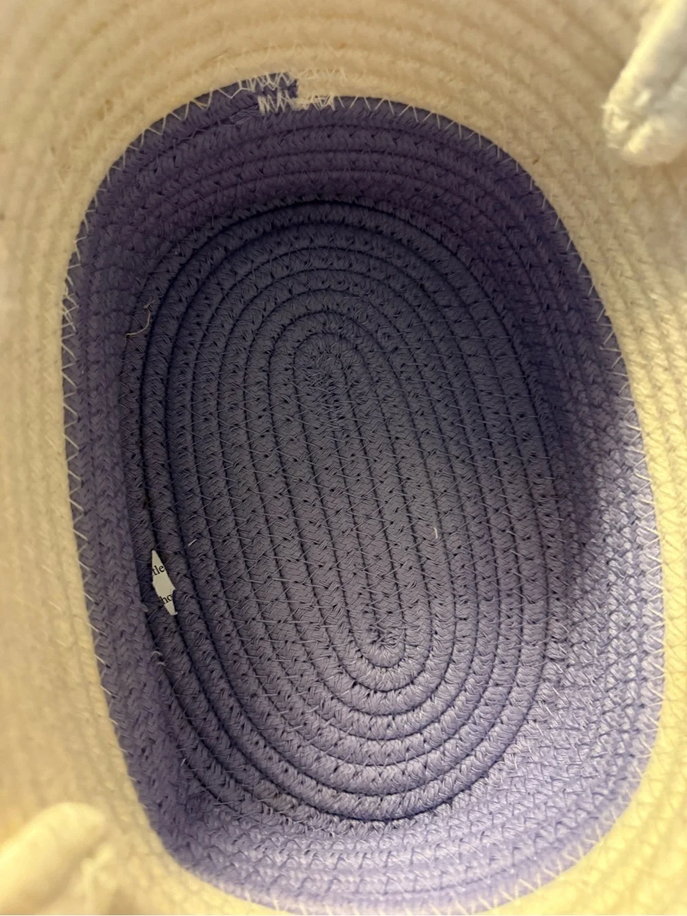 Source Unknown Cream and Lavender Rope Tote Basket